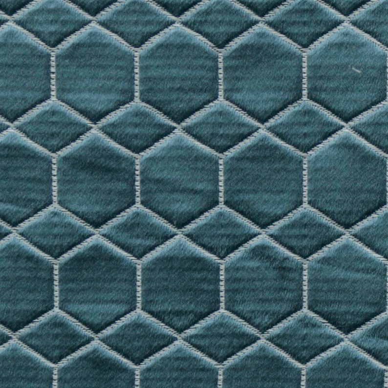 Teal Hexagon Quilt Look Fabric by the Yard Jacquard Fabric Etsy UK