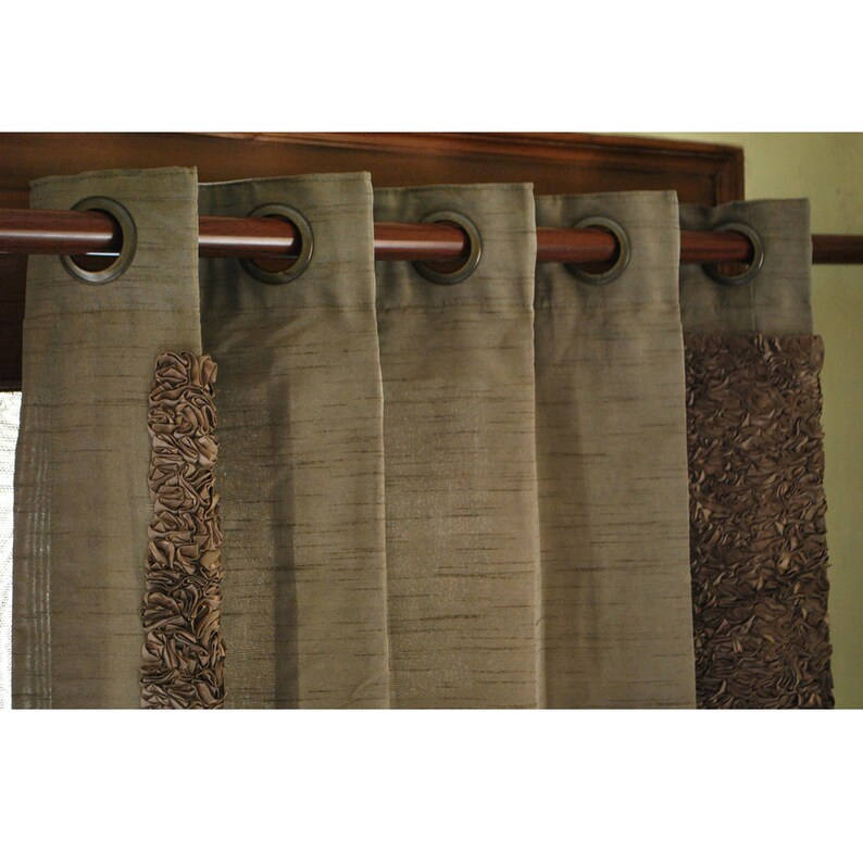 Champagne Brown Satin Ribbon Silk Curtain Panels 52x84 Grommet Drapes Home And Living Bedroom Decor Housewares Window Treatments Blackout