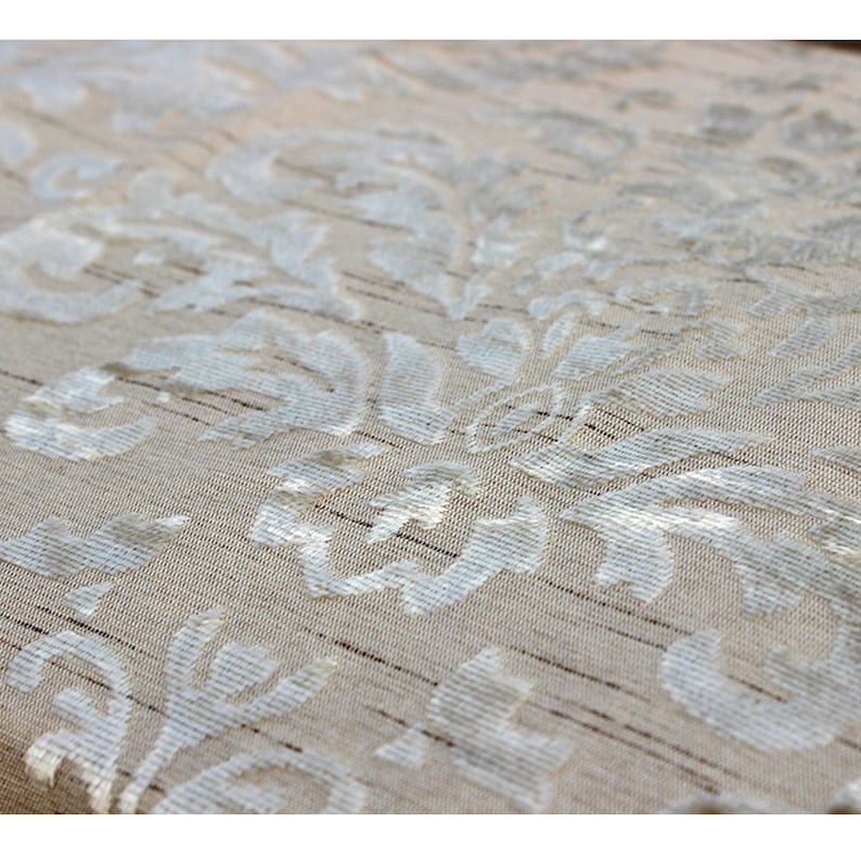 Cream Damask Fabric Upholstery Fabric Curtain Panels Drapery Etsy