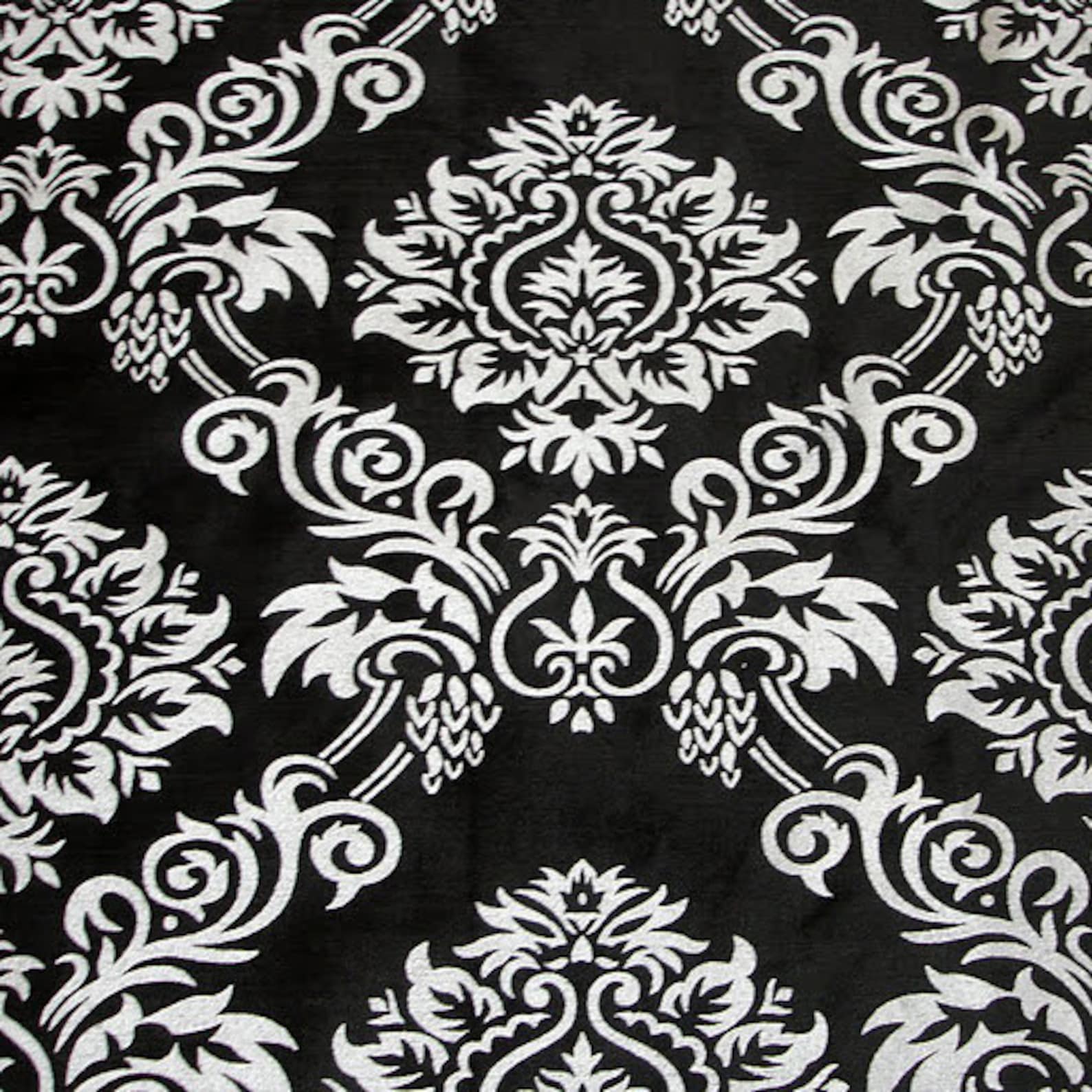 Persian Damask Black Velvet Fabric With Silver Print Etsy UK