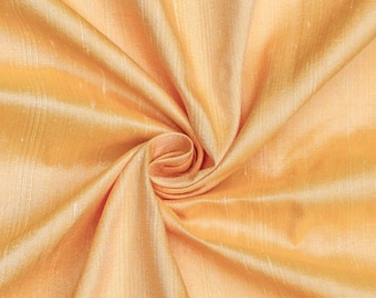 Mustard Orange Silk Fabric By The Yard / Metre, 41 inch Mustard Orange Silk Dupioni Fabric, Slub Silk weave fabric for Curtain, Bridal Dress