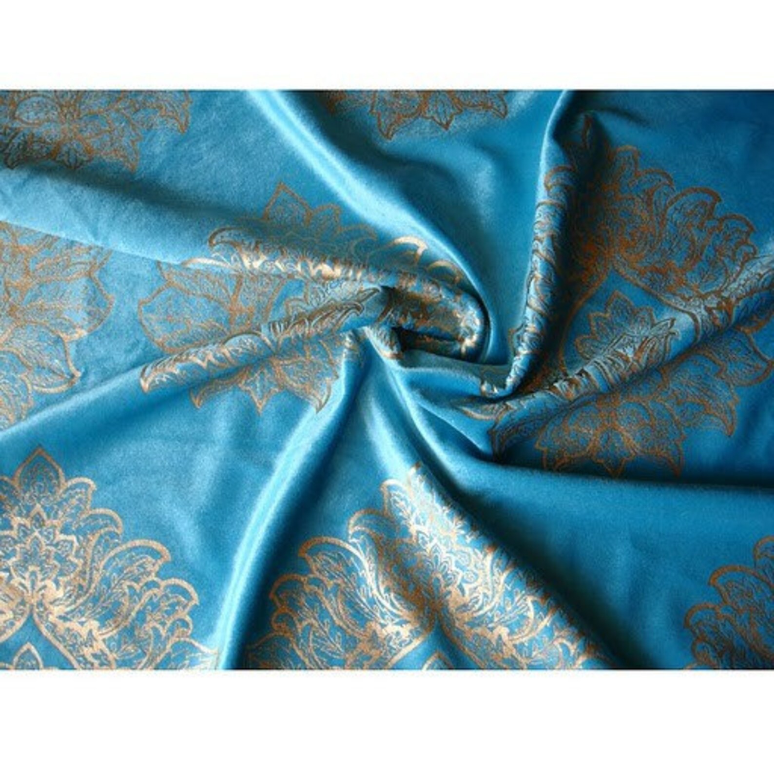 Blue Flowers Velvet Fabric Sky Blue Velvet With Gold Print | Etsy