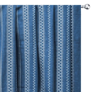 Light Blue, White Geometric Cotton Embroidery Curtain Panels (Rod Pocket, Grommet, Box Pleat, Three Pinch Pleat, Tab Top And Plain Ring Top)