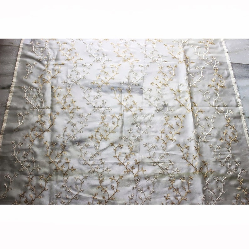 Royal Leaves Embroidered Sheer Curtain Fabric Drapery Window Etsy