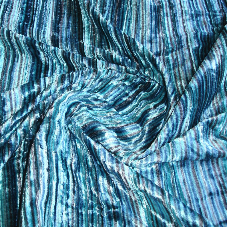 Aqua Swirls Velvet Fabric With Pinstripes Technique Fabric - Etsy