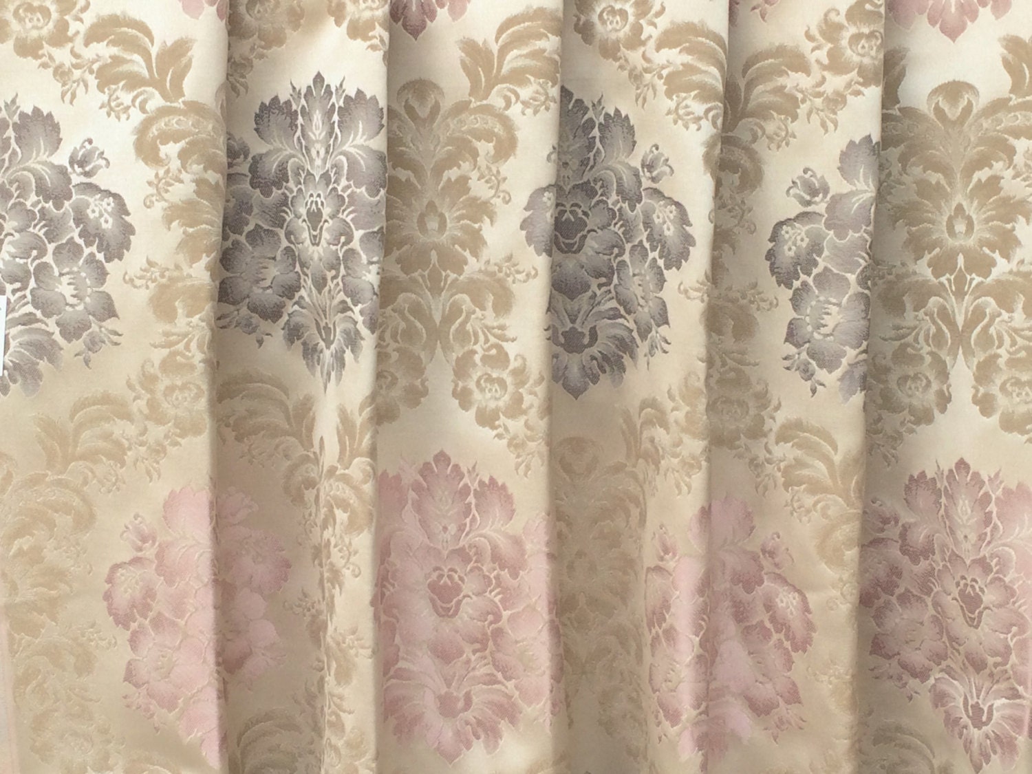 Grey and Pink Floral Damask Curtain Fabric by the Yard Etsy India