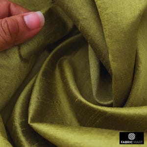 Olive Green Art Silk Fabric By The Yard / Metre, Faux Silk Curtain Fabric, Dress Fabric, Wholesale Art Silk Fabric, Slub Faux Silk Fabric image 3