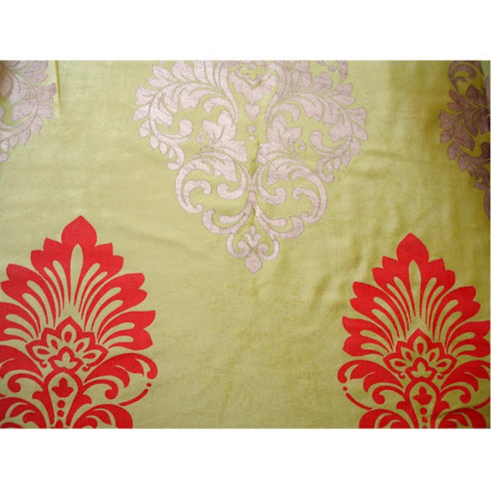 Lime Green Damask Print Velvet Fabric With Dull Gold and Etsy