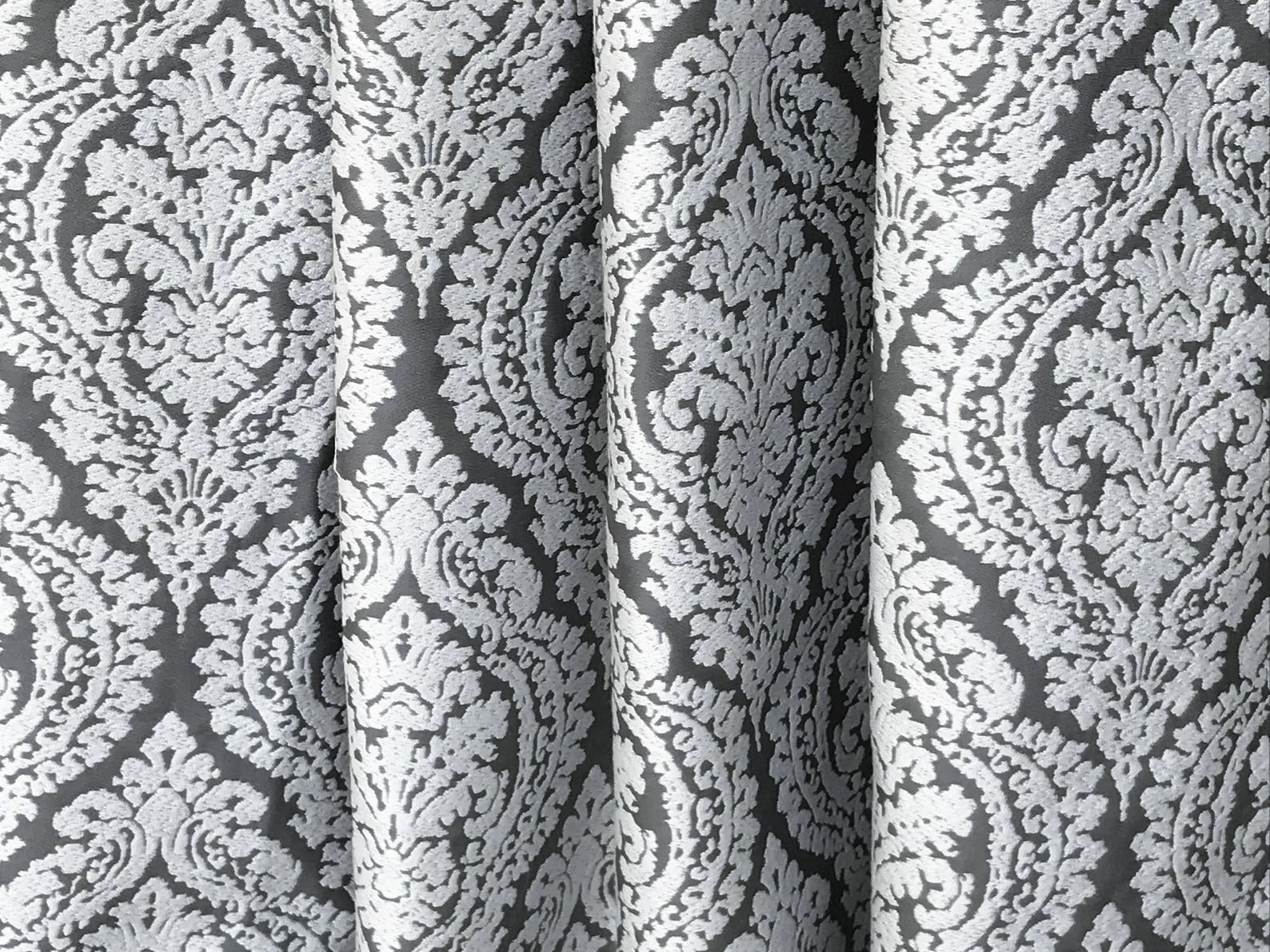 Gray and White Damask Curtain Fabric by the Yard Upholstery Etsy