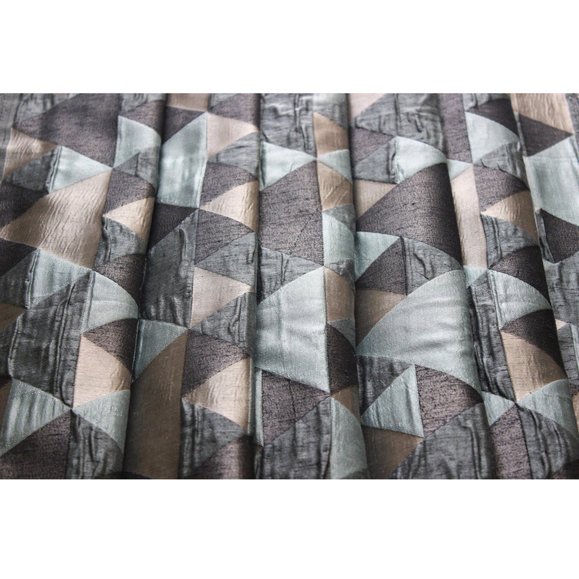 Teal Origami Geometric Pattern Curtain Fabric Upholstery Etsy