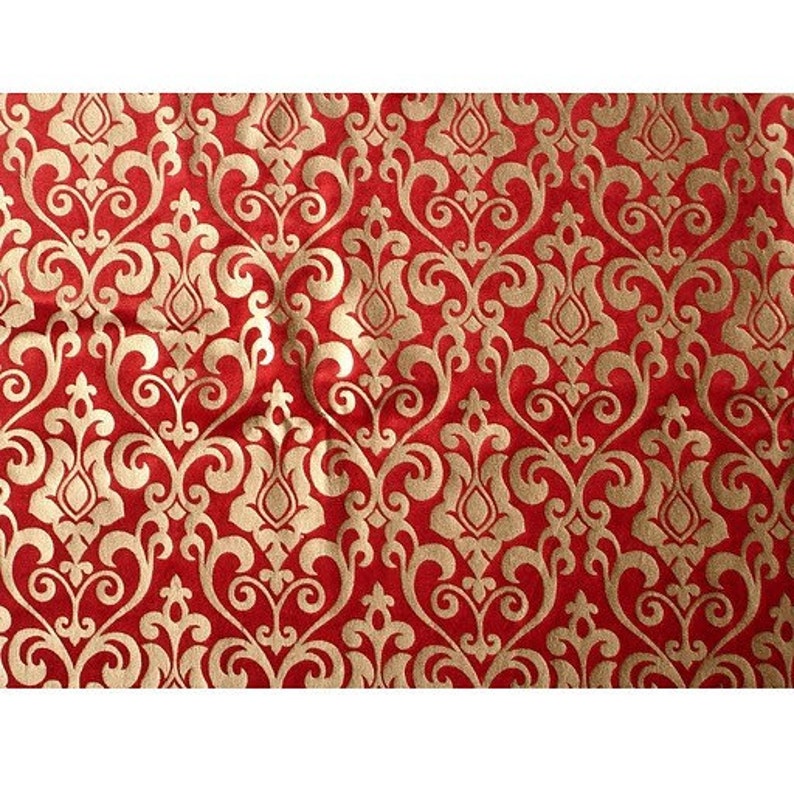 Red Damask Printed Velvet Fabric by the Yardvelvet Fabric Etsy