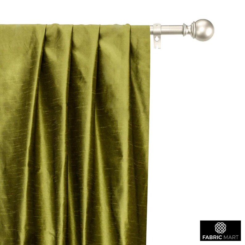 Olive Green Art Silk Fabric By The Yard / Metre, Faux Silk Curtain Fabric, Dress Fabric, Wholesale Art Silk Fabric, Slub Faux Silk Fabric image 5