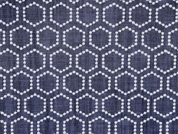 Blue Denim And White Hexagon Curtain Fabric By The Yard Etsy