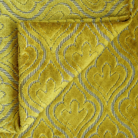 Chartreuse Damask Velvet Fabric by the Yard, Jacquard Velvet Fabric,  Upholstery Fabric, Curtain Fabric, Wholesale Fabric, Fleur De Lis 