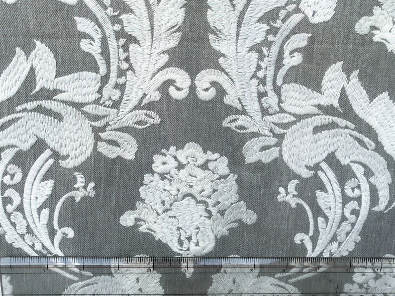 Gray & White Embroidery Damask Curtain Fabric by the Yard Etsy