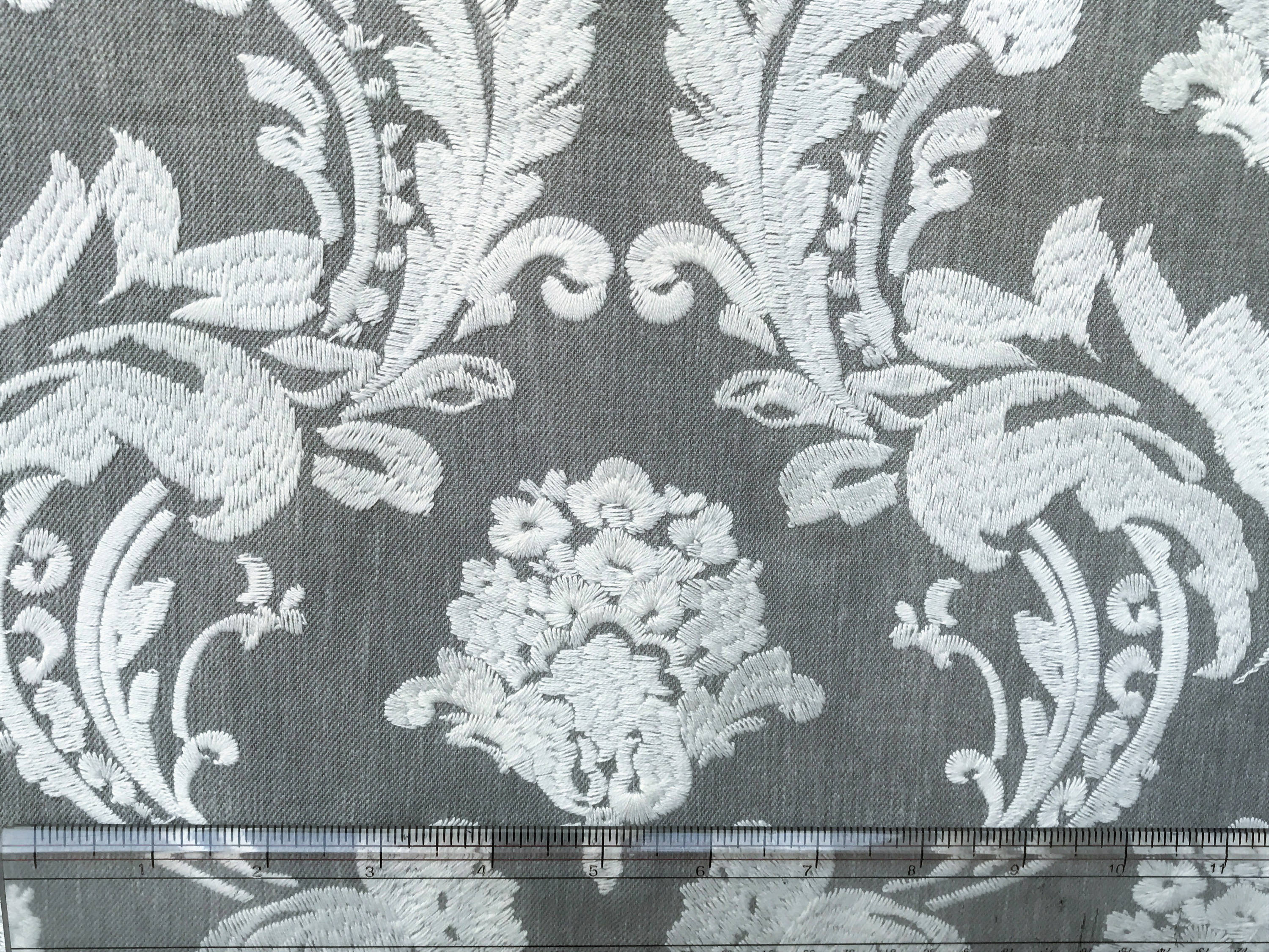 Gray & White Embroidery Damask Curtain Fabric by the Yard Etsy