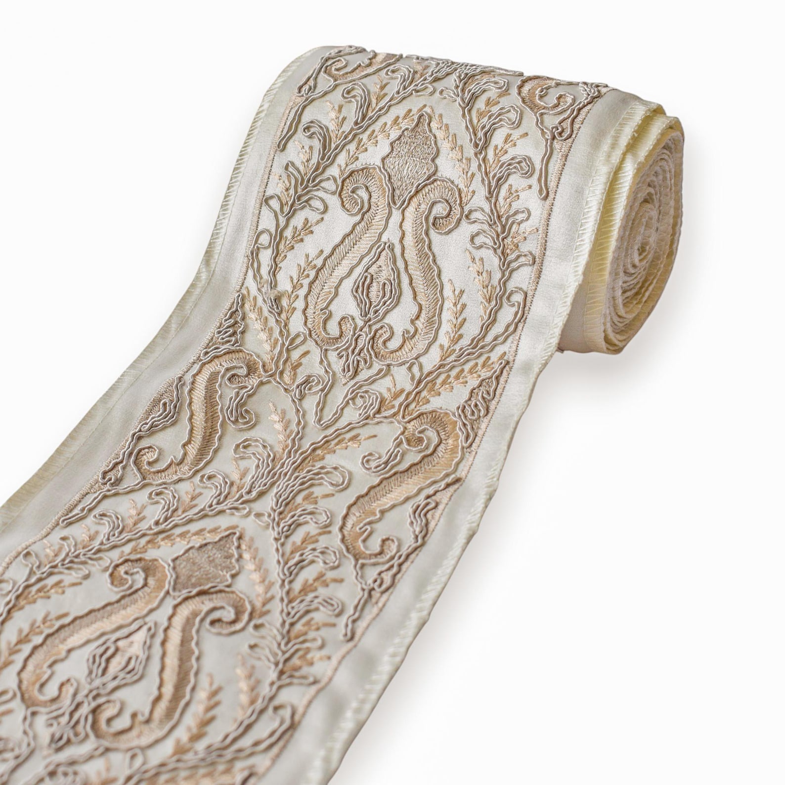Baroque Vine Beige Embroidered Designer Trim, Zardozi Border Trim ...