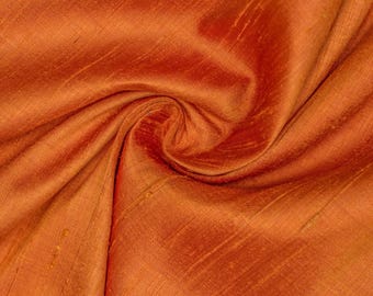 Saffron Orange 100% Pure Silk Fabric By The Yard / Metre,41 inch Pure Silk Dupioni Fabric,Wholesale Slubbed Silk fabric for Dresses,Curtains