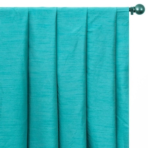 Aqua Faux Silk Curtain Panels, Faux Silk Curtains (Rod Pocket, Grommet, Box Pleat, Three Pinch Pleat, Tab Top And Plain Ring Top)