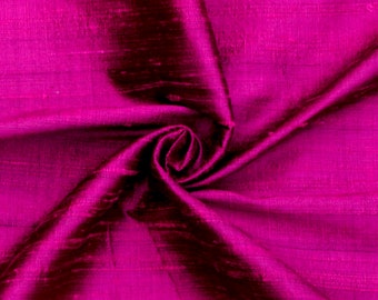 Dark Fuchsia Pink 100% Pure Silk Fabric by the Yard, 41 inch Pure Dupioni Silk Fabric, Lustrous Silk fabric for Dresses, Curtains, Drapery