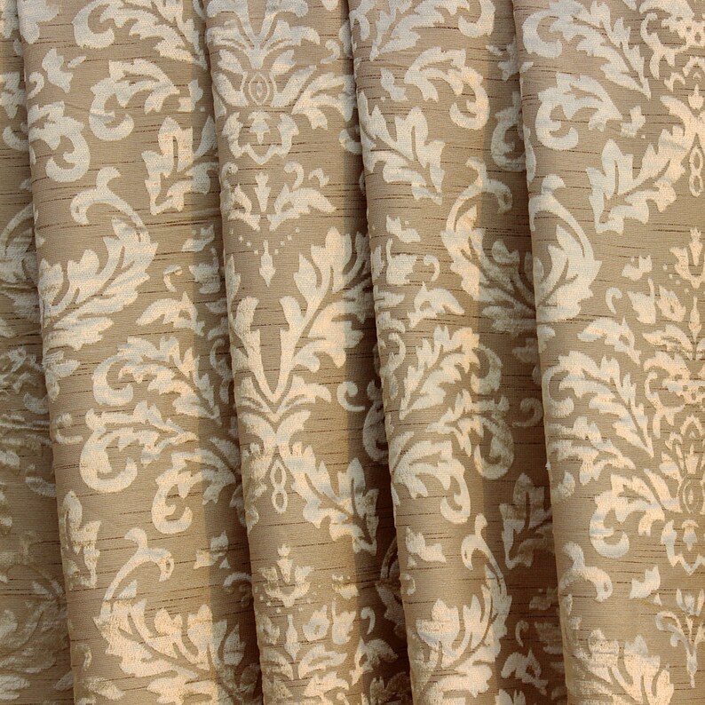 Cream Damask Fabric Upholstery Fabric Curtain Panels Drapery Etsy