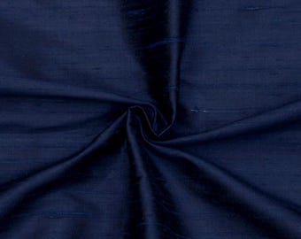 Navy Blue 100% Pure Silk Fabric By The Yard / Metre, 41 inch Pure Silk Dupioni Fabric, Wholesale Slub Silk fabric for Curtains, Bridal