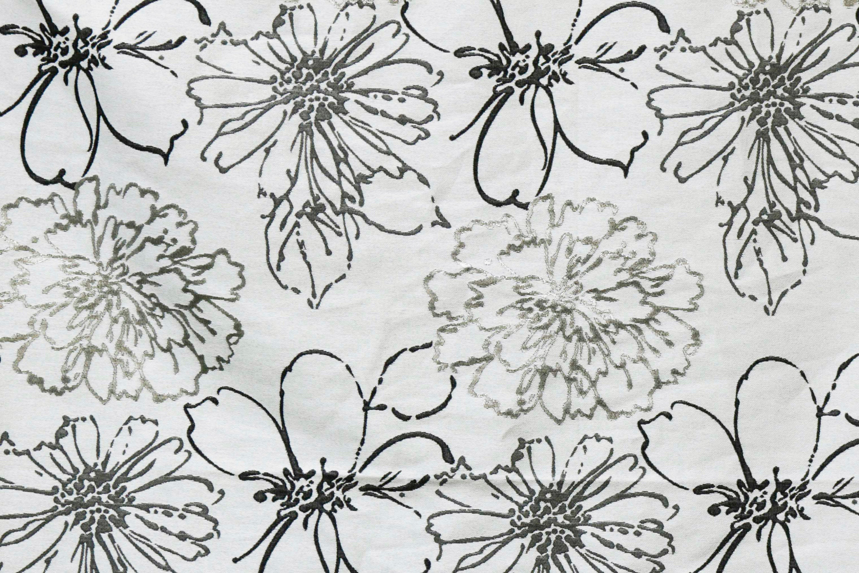 Black Grey Floral Fabric By The Yard Jacquard Fabric Etsy