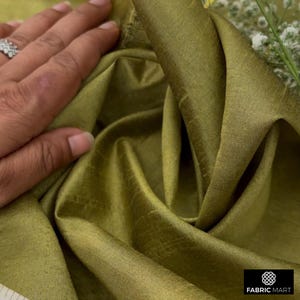 Olive Green Art Silk Fabric By The Yard / Metre, Faux Silk Curtain Fabric, Dress Fabric, Wholesale Art Silk Fabric, Slub Faux Silk Fabric image 2