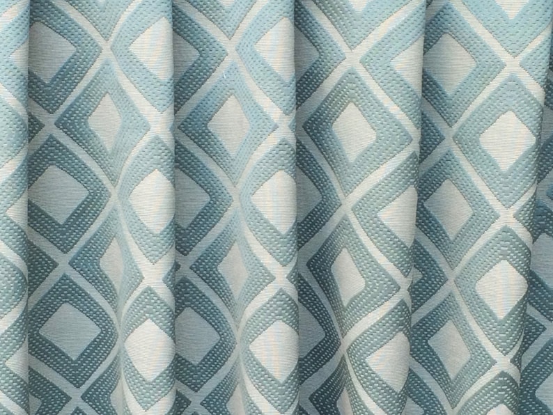 Teal Diamonds Curtain Fabric By The Yard Upholstery Fabric Etsy