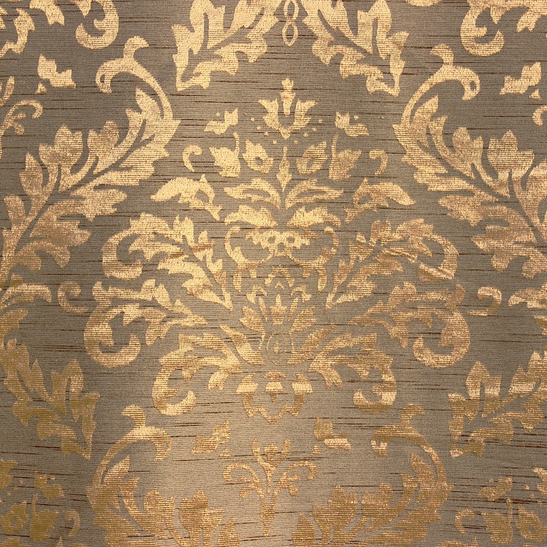 Golden Damask Fabric Upholstery Fabric Curtain Panels Drapery Etsy