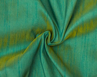 Aqua And Yellow Art Silk Fabric By The Yard, Iridescent Faux Silk Fabric, Bridal Fabric, Wholesale Art Silk Fabric,Slub Silk Fabric,Two Tone