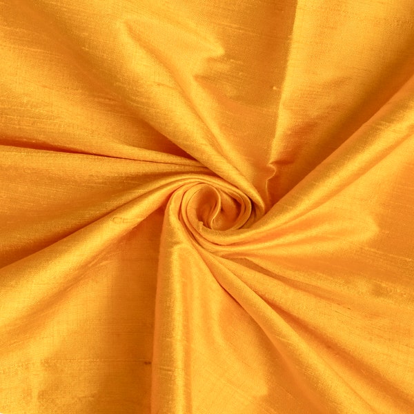 Bright Saffron Yellow 100% Pure Silk Fabric by the Yard, 41 inch Pure Silk Dupioni Fabric, Slubbed Silk fabric for Dresses, Curtains, Drapes