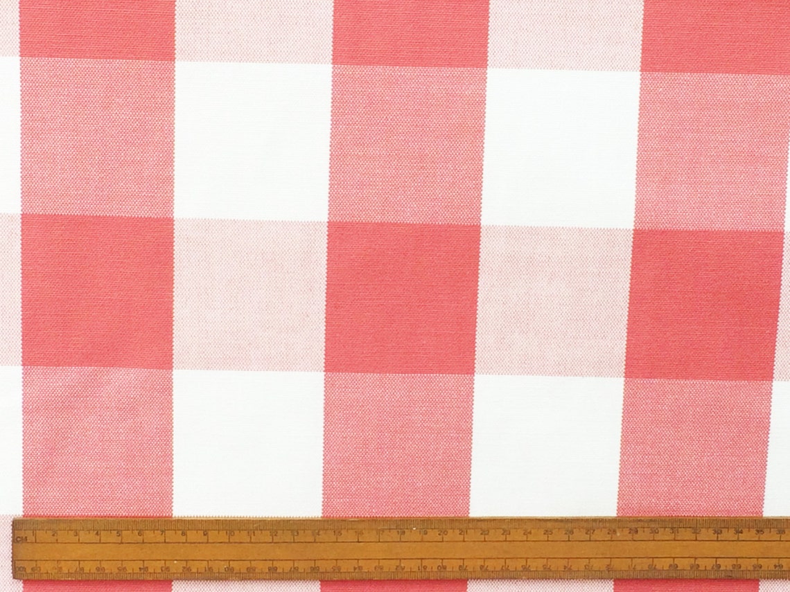 Coral and White Gingham Checks Cotton Fabric by the Etsy