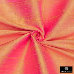 Gold & Pink 100% Pure Silk Fabric By The Yard / Metre, 41 inch Pure Dupioni Silk Fabric, Iridescent Slub Silk fabric for Drapery, Curtains
