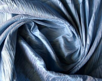 Sky Blue Crushed Faux Silk Fabric By the Yard, Faux Silk Curtain Fabric, Dress Fabric, Wholesale Art Silk Fabric