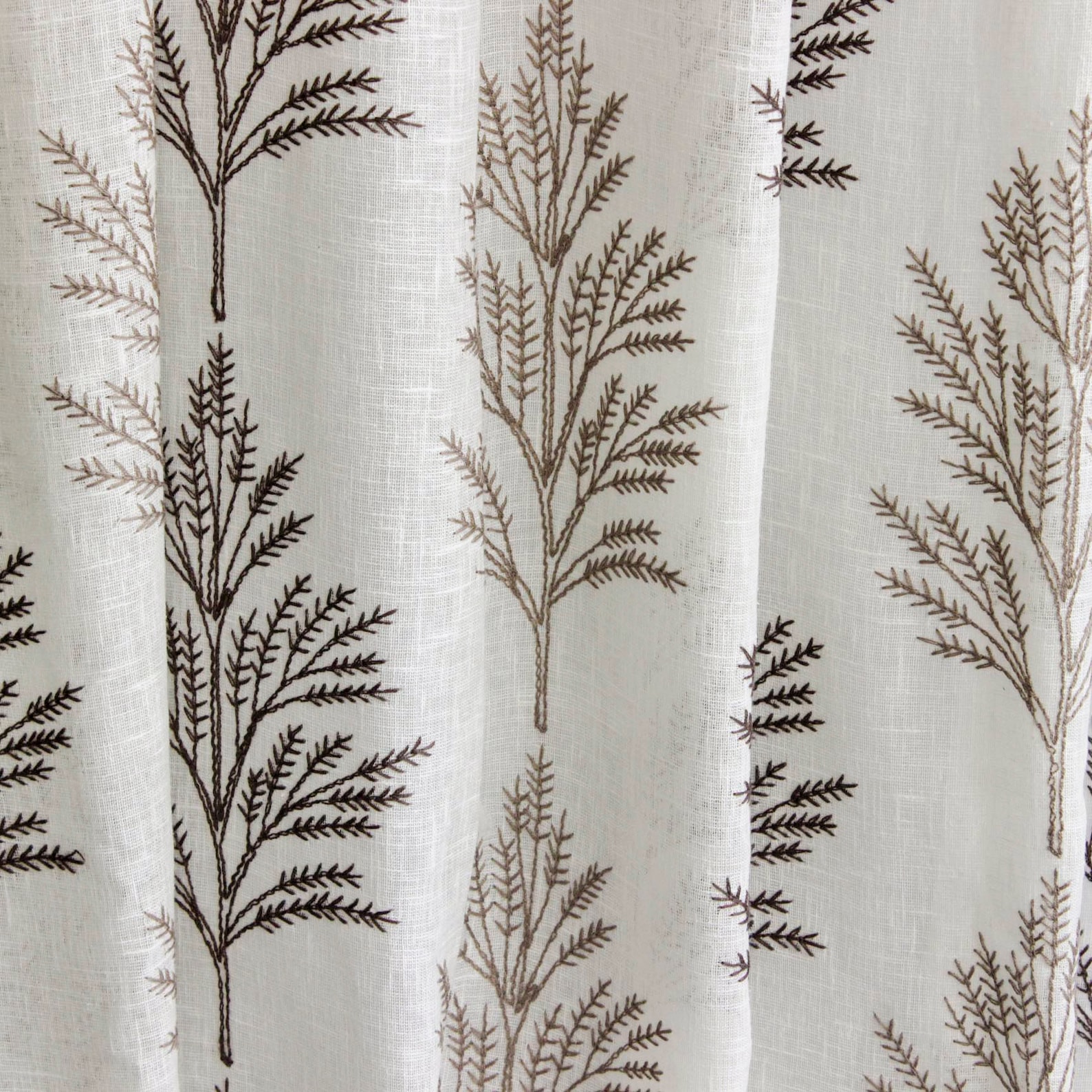 Fern Tree Sheer Curtain Fabric by the Yard / Metre, Linen Look Curtain