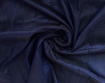 Navy Blue Silk Fabric by the Yard, 41 inch Navy Blue Silk Dupioni Fabric, Wholesale Slub Silk weave fabric for Curtain, Drapes, Bridal Dress