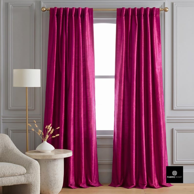 Dark Fuchsia Pink 100% Pure Silk Fabric By The Yard / Metre, 41 inch Pure Dupioni Silk Fabric, Lustrous Silk fabric for Dresses, Curtains image 7