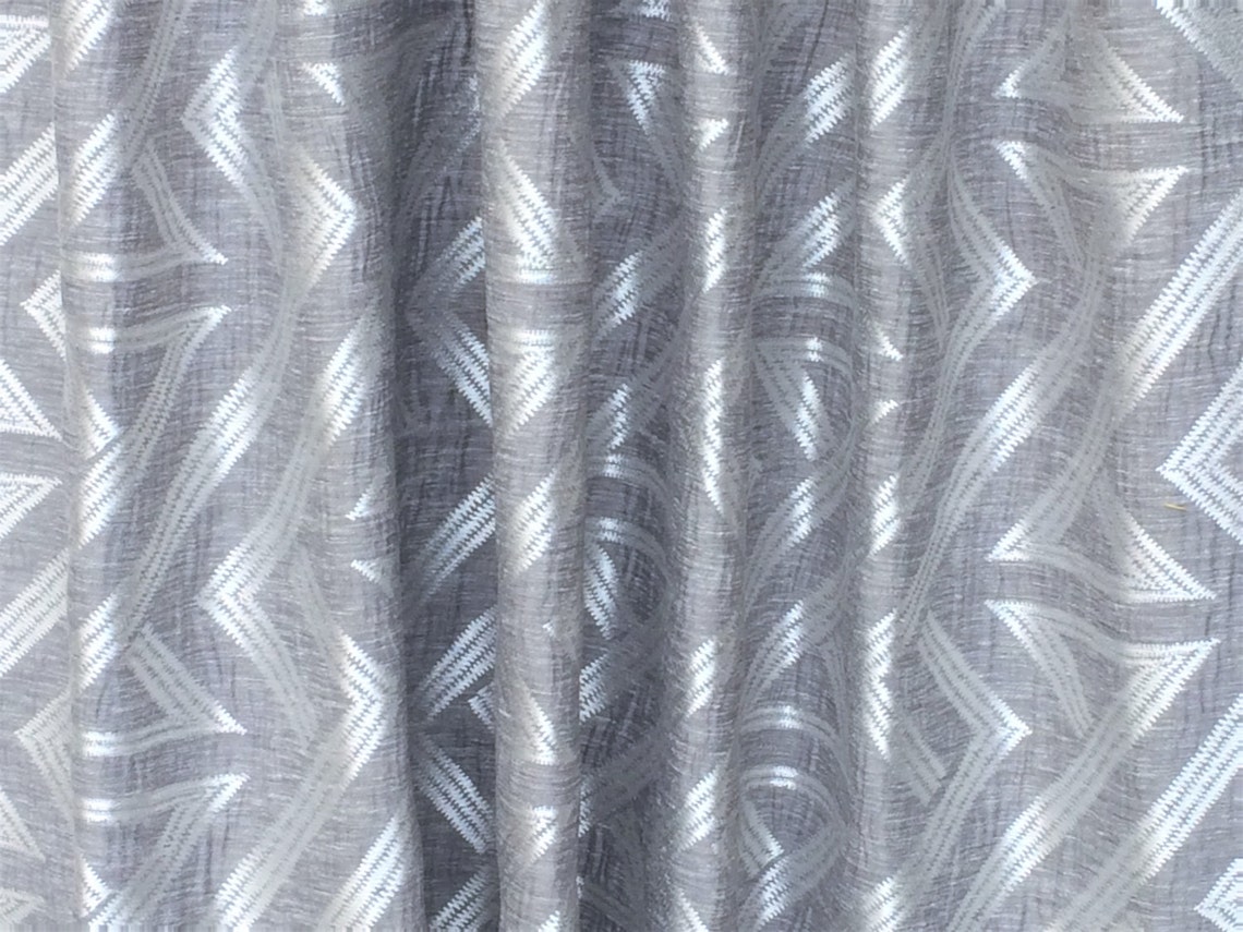 Silver and Grey Geometric Zig Zag Curtain Fabric by the Yard Etsy