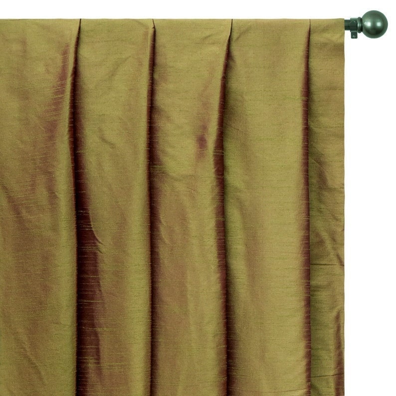 Green And Orange Art Silk Curtain Panels, Faux Silk Curtains (Rod Pocket, Grommet, Box Pleat, Three Pinch Pleat, Tab Top, Plain Ring Top)