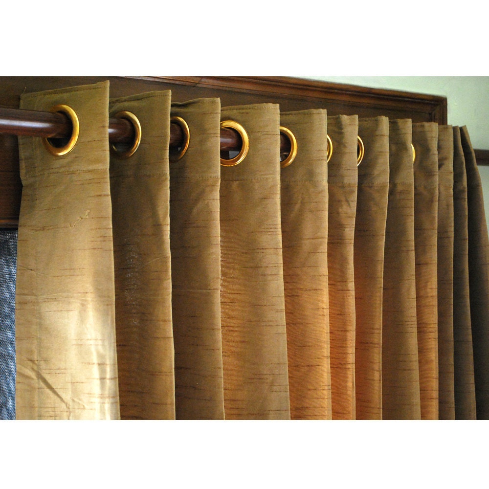 Pair of Gold Brown Silk Curtain Panels 26x84 Etsy