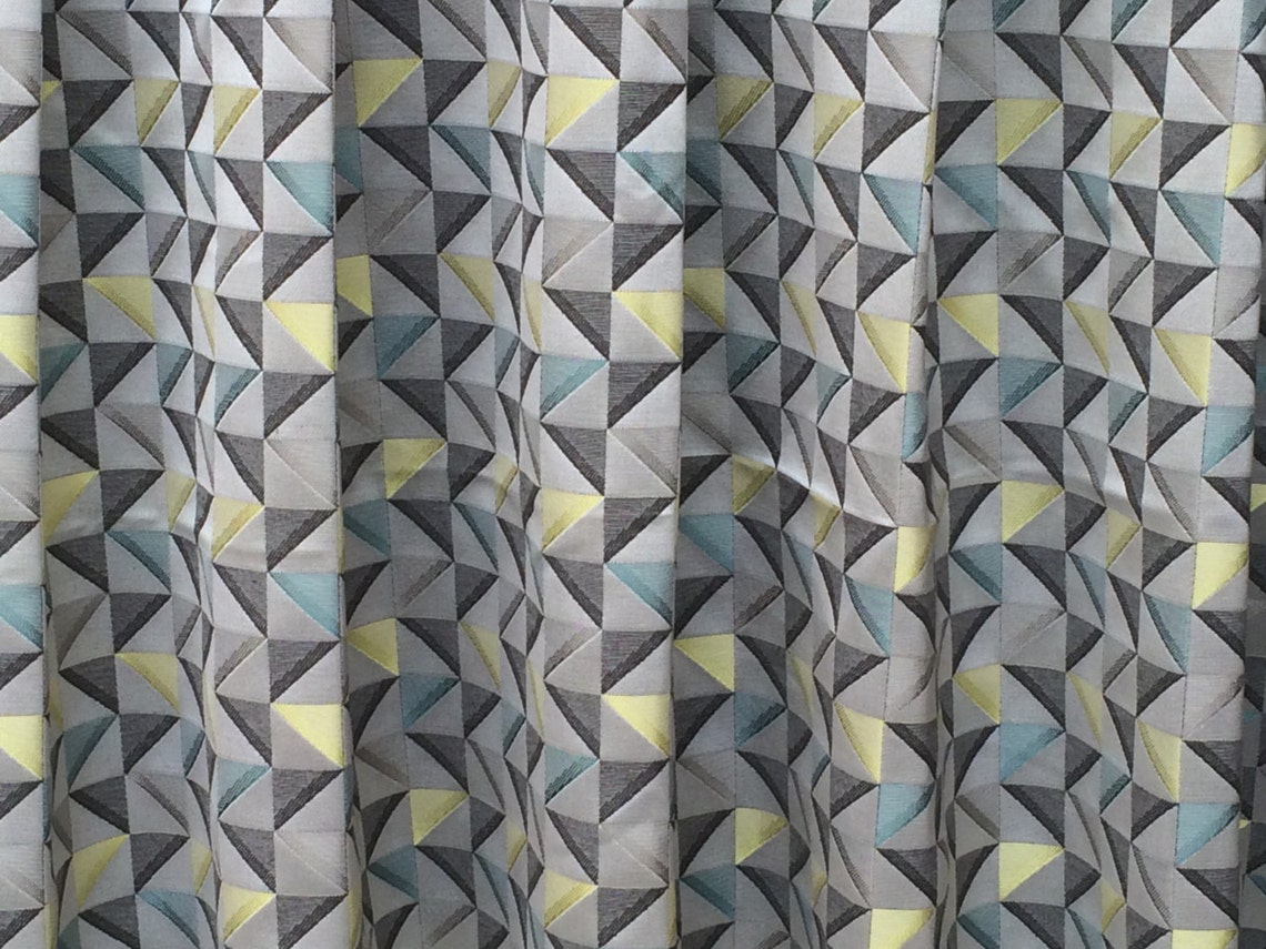 Grey and Yellow Geometric Triangle Curtain Fabric by the Yard Etsy