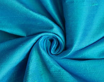Ocean Blue Silk Fabric By The Yard / Metre, 41 inch Ocean Blue Dupioni Silk Fabric, Wholesale Slub Silk fabric for Wedding Dress, Curtains