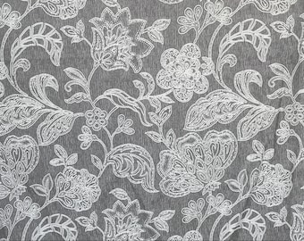 Gray & Ivory Floral Curtain Fabric By The Yard / Metre, Upholstery Wholesale Drapery Fabric, Yardage Window Treatment Sofa Fabric For Sale