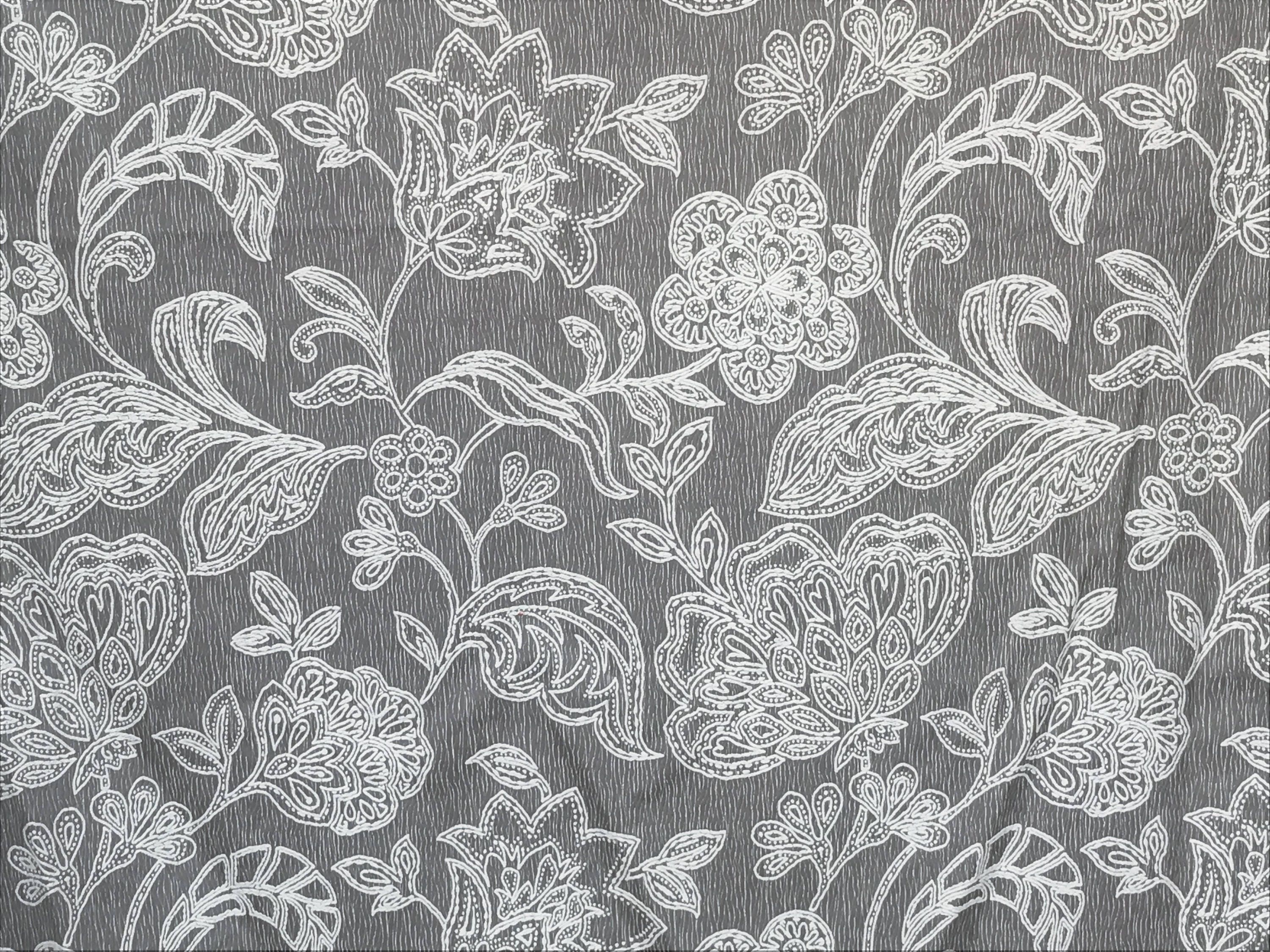 Gray & Ivory Floral Curtain Fabric By The Yard Upholstery Etsy