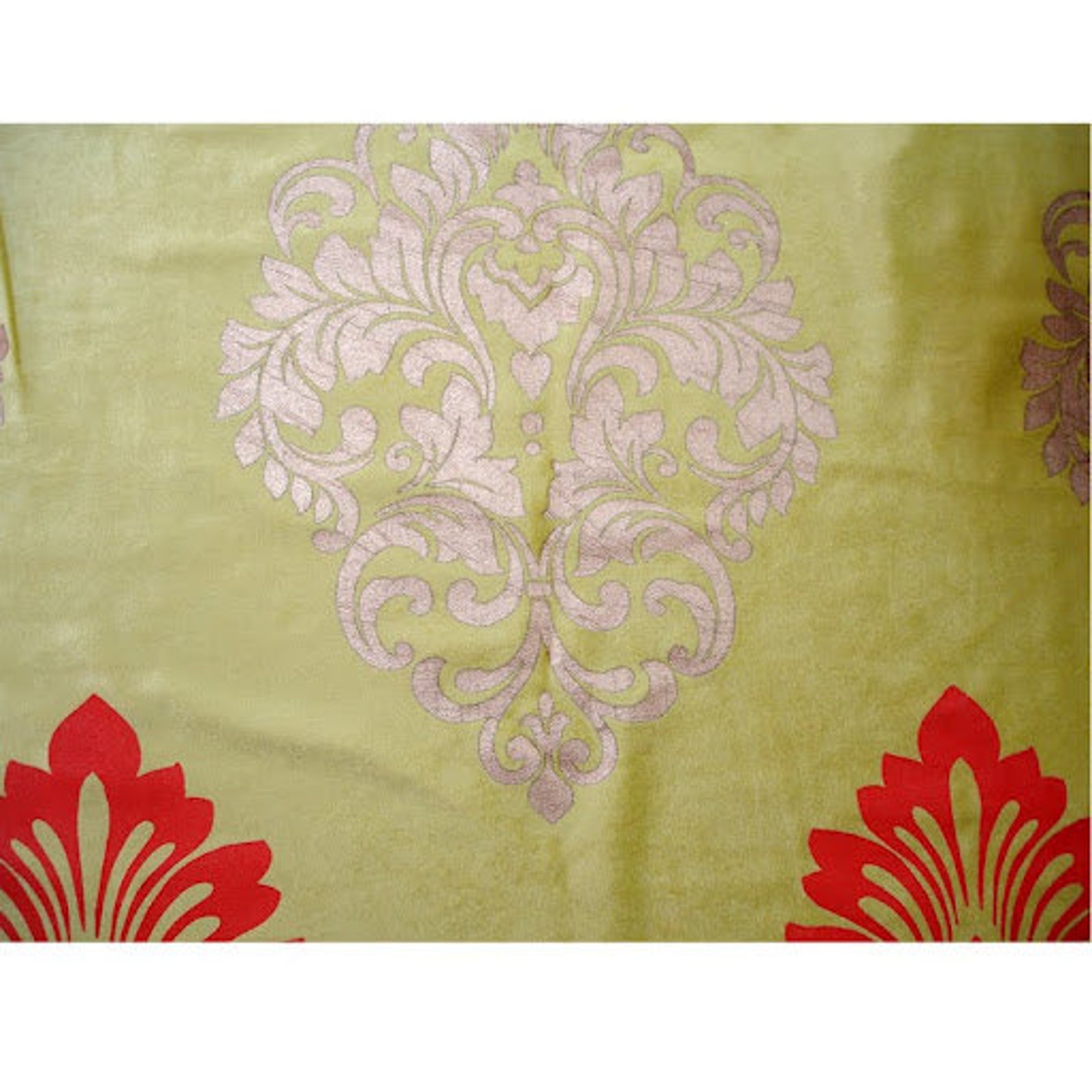 Lime Green Damask Print Velvet Fabric With Dull Gold and Etsy
