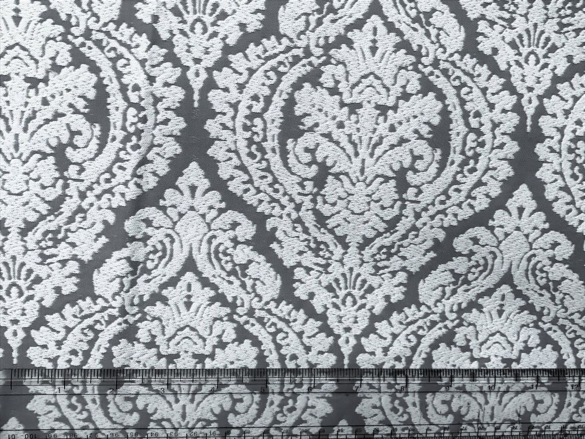 Gray and White Damask Curtain Fabric by the Yard Upholstery Etsy