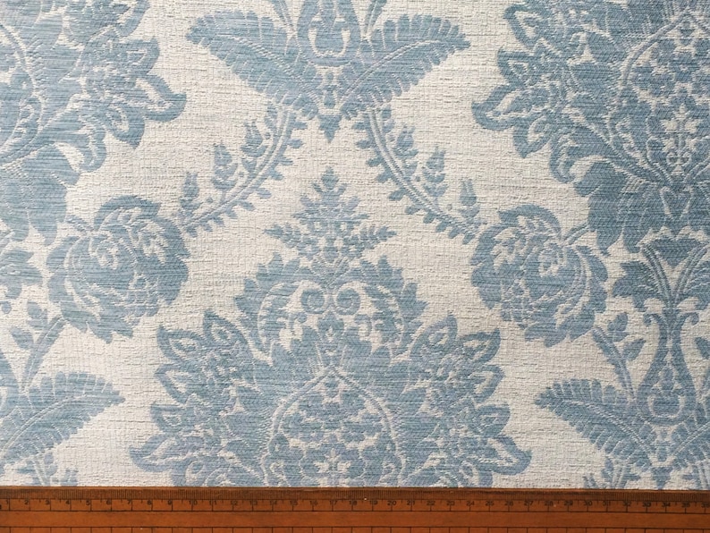 Buy Teal Blue Damask Curtain Fabric by the Yard Upholstery Fabric