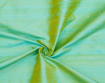 Sea Blue and Gold Silk Fabric By The Yard / Metre, 41 inch Sea Blue Gold Dupioni Silk Fabric, Slub Silk fabric for Wedding Dress, Upholstery