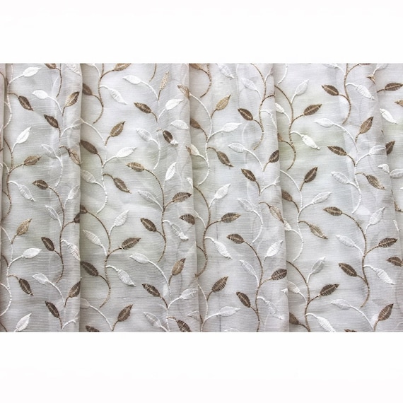 Ivory N Pearl Gold Leaves Embroidered Sheer Curtain Panels Ivory N Pearl Gold Leaves Embroidered, Gold Sheer Curtains